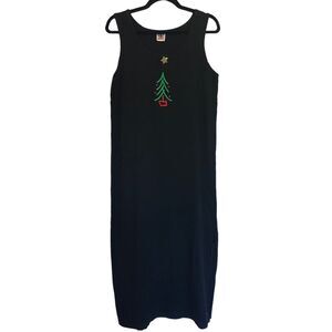 Wek Vintage Sleeveless Holiday Knit Midi Dress Embroidered Black size 2